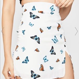 Dolls Kill butterfly print skirt with leg slit